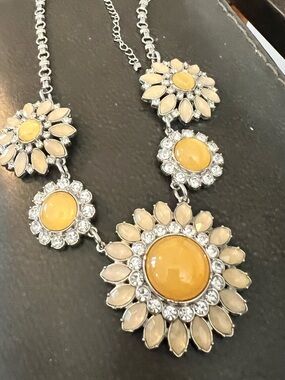 Lia Sophia Yellow Floral Pendant Statement Necklace
